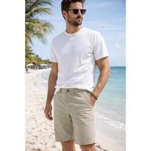 Edwin NWT Mason Shorts In Oyster Tan Size 29 High Rise Slim Chinos Golf Travel
